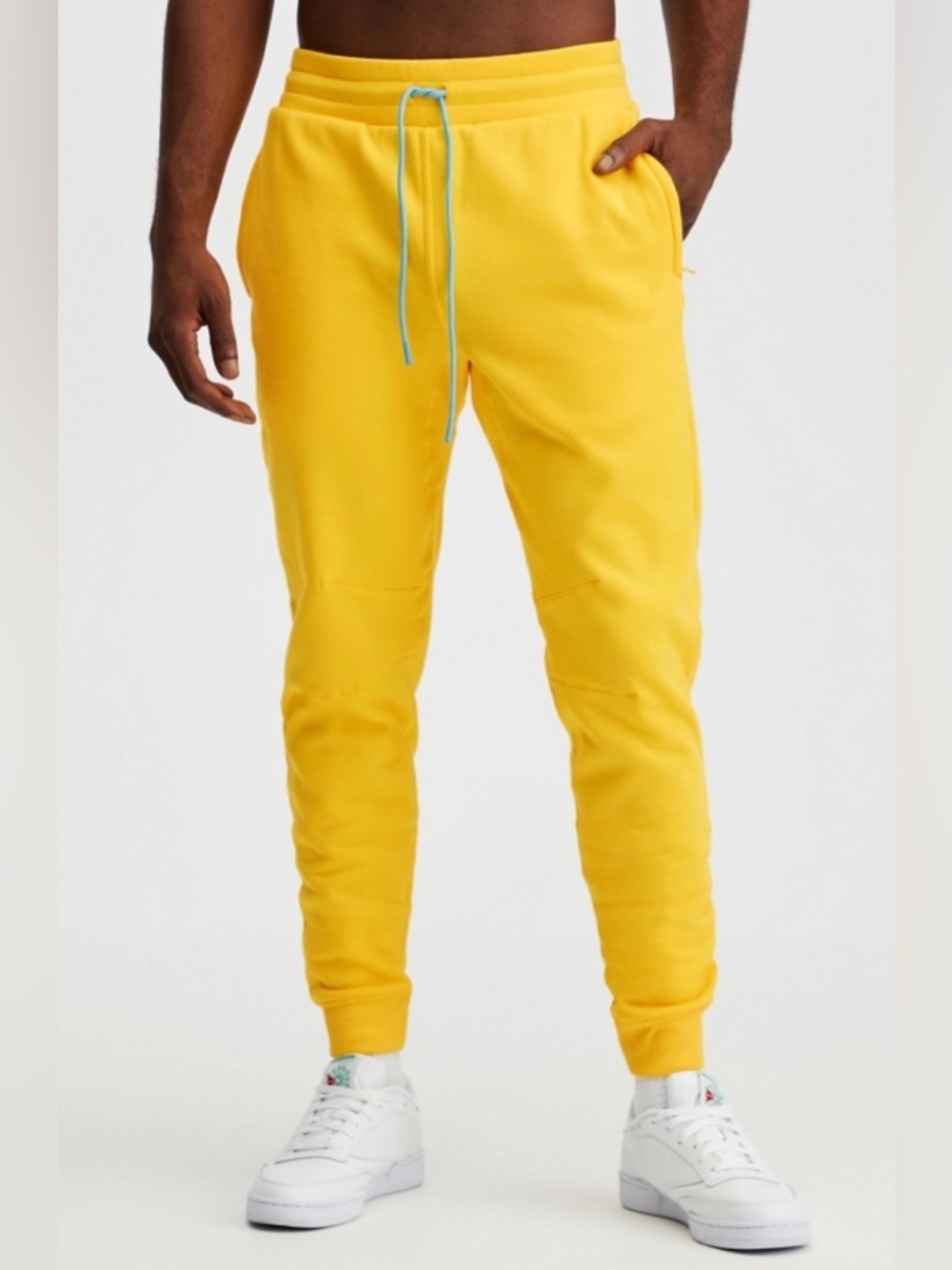 Fabletics Unisex The Go-To Bright Yellow Joggers with Blue Drawstring Size Large